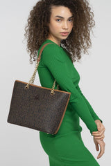 Benetton Zincir Askılı Fermuarlı Kadın Omuz Çantası Kahve-Taba