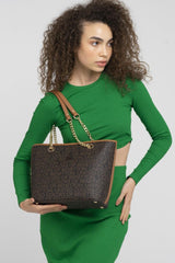 Benetton Zincir Askılı Fermuarlı Kadın Omuz Çantası Kahve-Taba