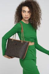 Benetton Zincir Askılı Fermuarlı Kadın Omuz Çantası Kahve-Taba