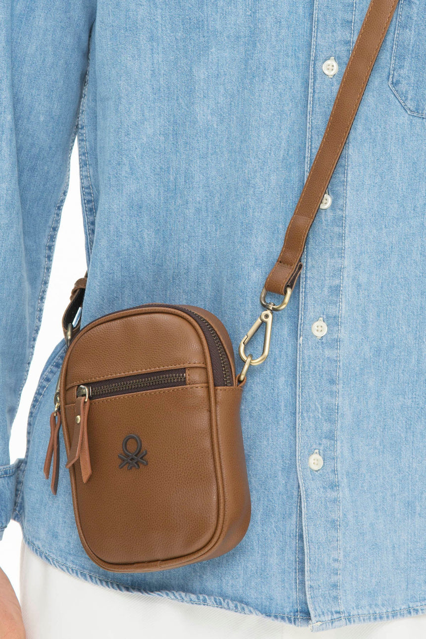 Benetton Fermuar Detaylı Çapraz Askılı Çanta Taba