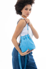 Benetton Büzgülü Omuz Çantası Mavi