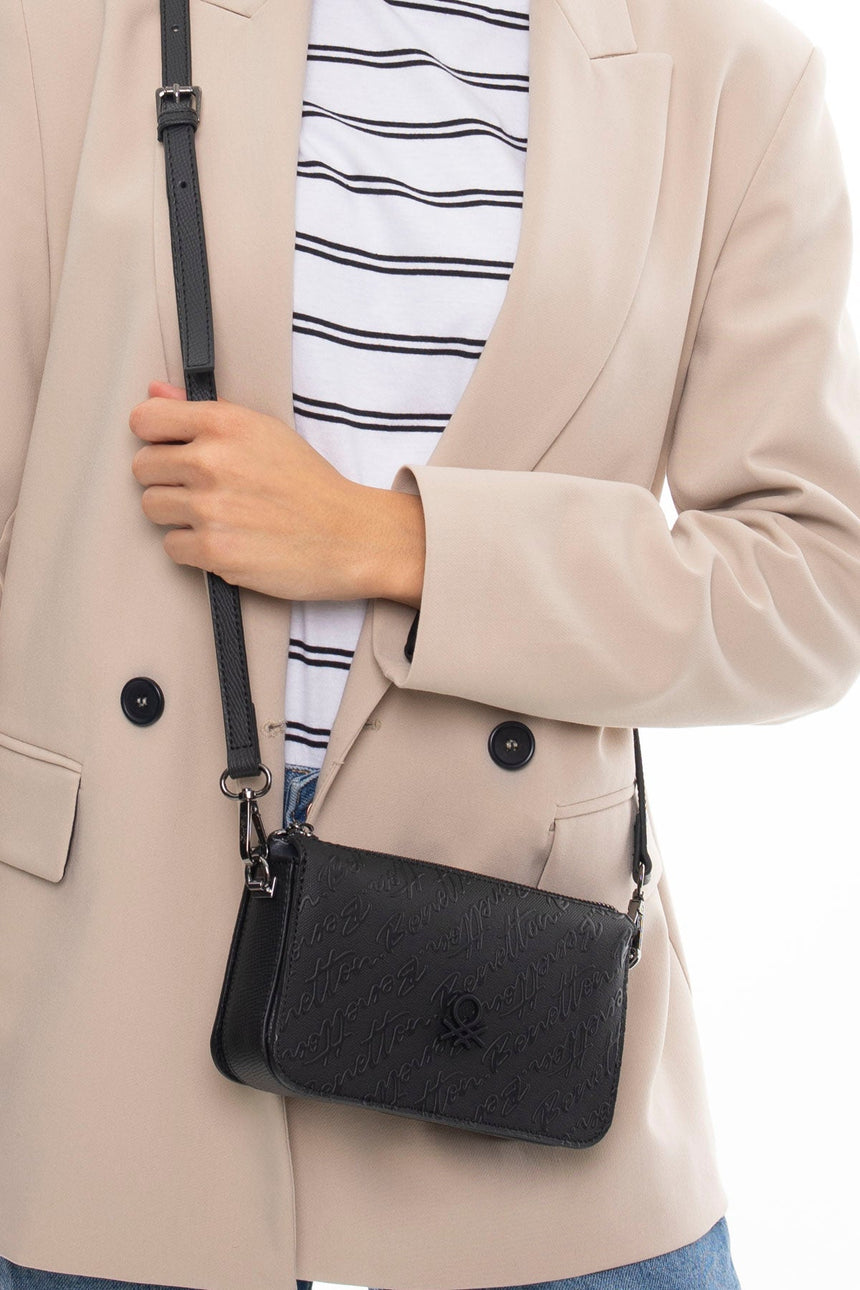 Benetton Logo Baskılı Çapraz Askılı Çanta Siyah