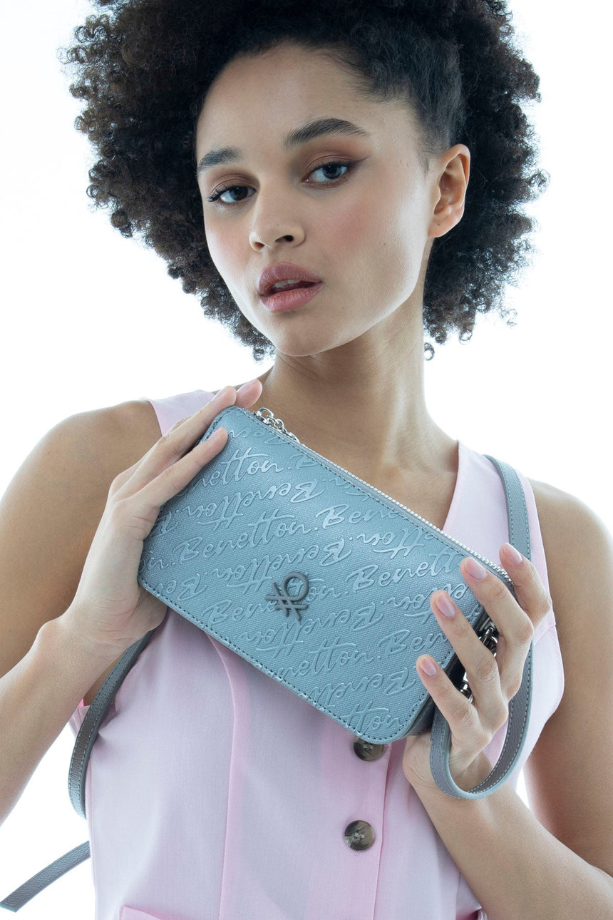 Benetton Logo Baskılı Çapraz Askılı Çanta Platin