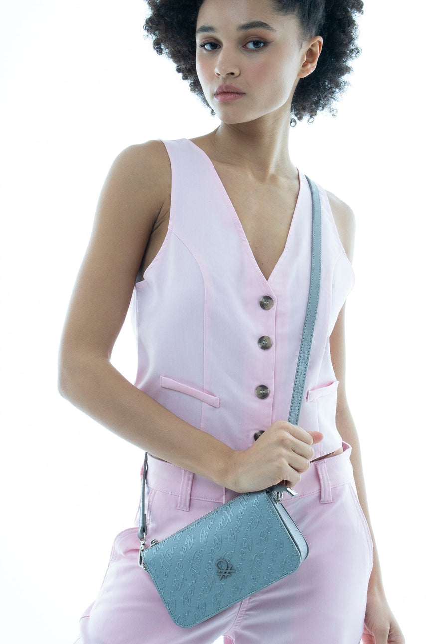 Benetton Logo Baskılı Çapraz Askılı Çanta Platin