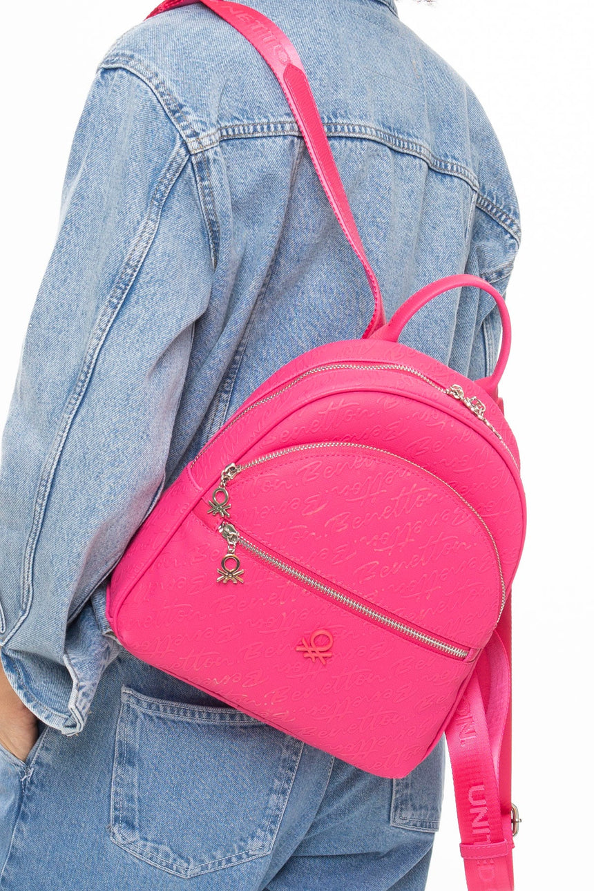 Benetton Monogram Baskılı Sırt Çantası Fuşya