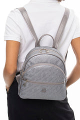 Benetton Monogram Baskılı Sırt Çantası Platin