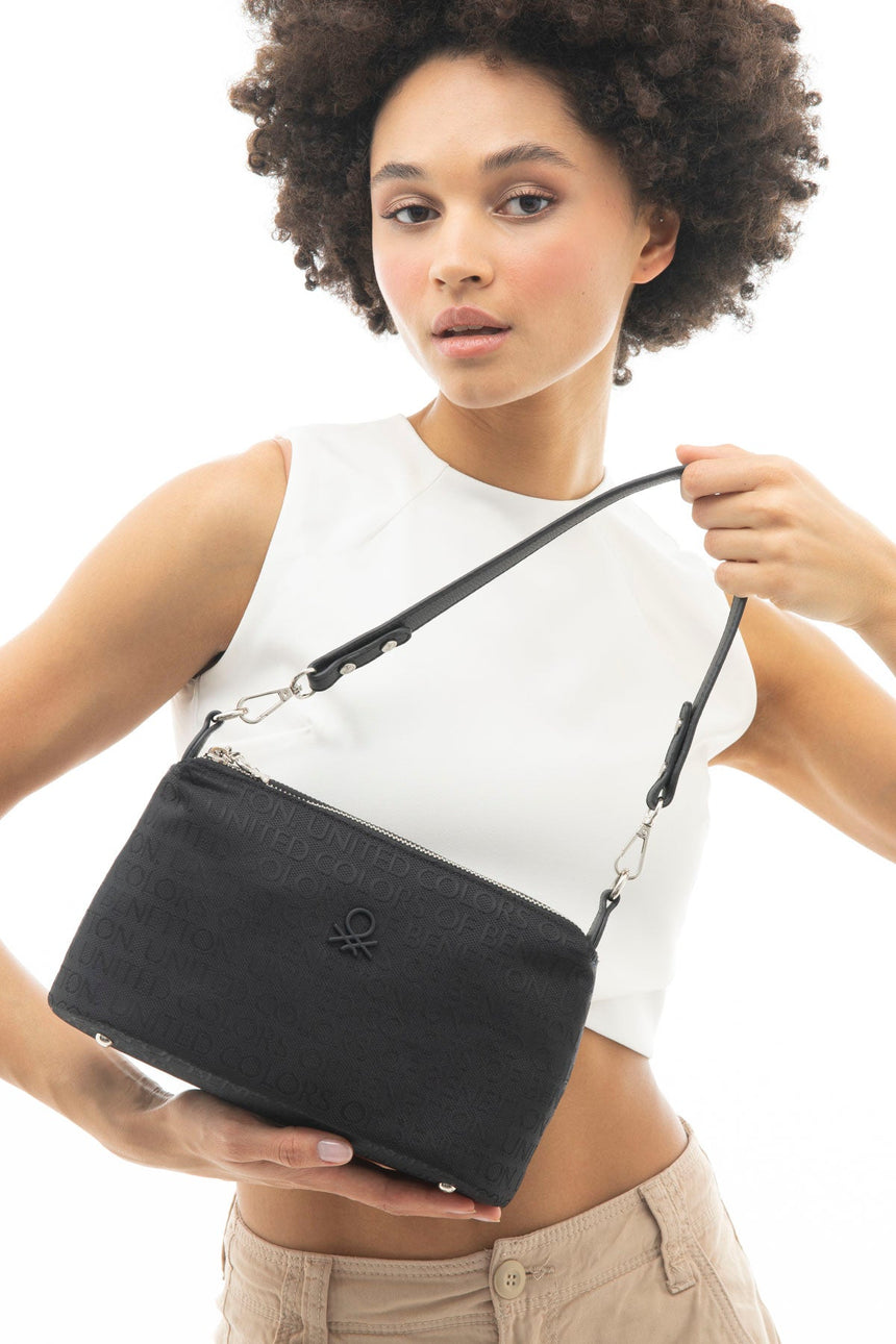 Benetton Dokuma Kumaş Omuz Çantası Siyah