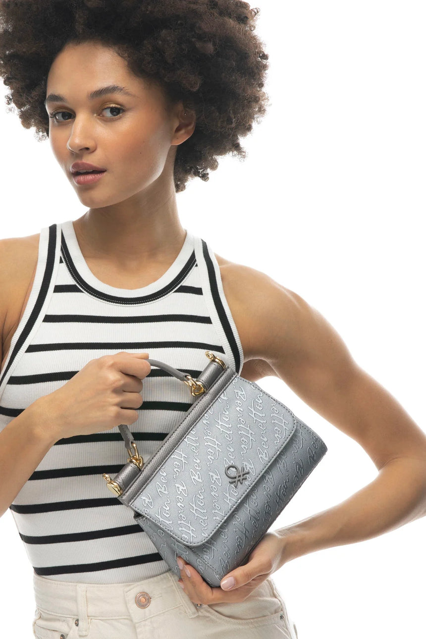 Benetton Tutma Kulplu El Çantası Platin