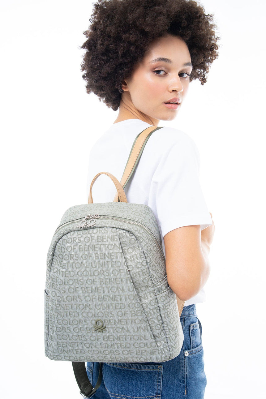 Benetton Logo Yazılı Sırt Çantası Yeşil - Açık Camel