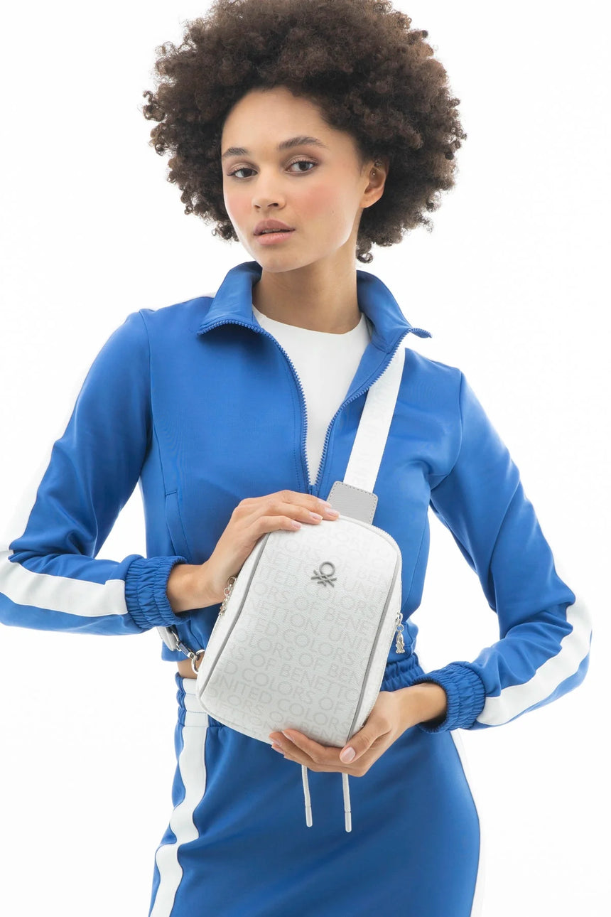 Benetton Monogram Logo Detaylı Bel Çantası Beyaz - Açık Gri