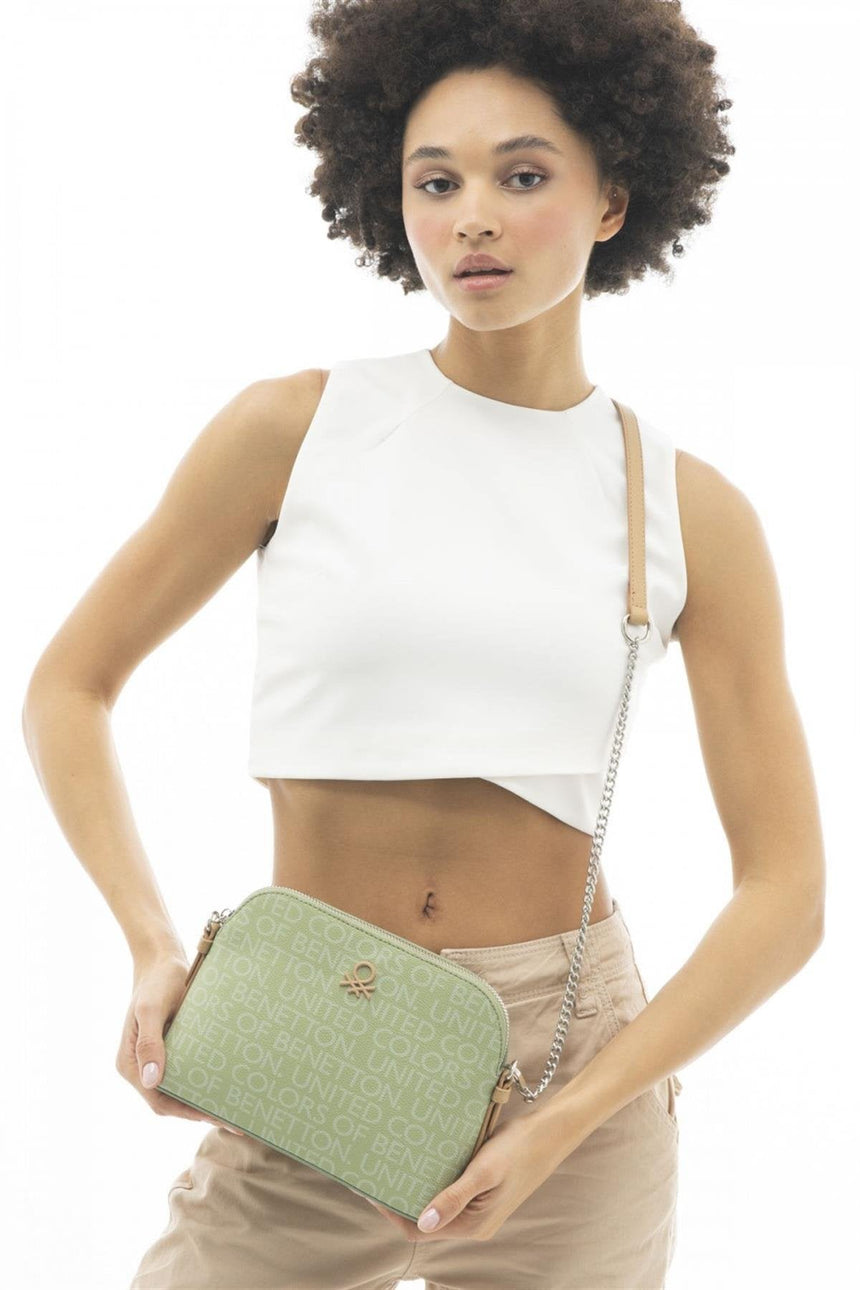 Benetton Zincir Detaylı Çapraz Askılı Çanta Yeşil - Açık Camel