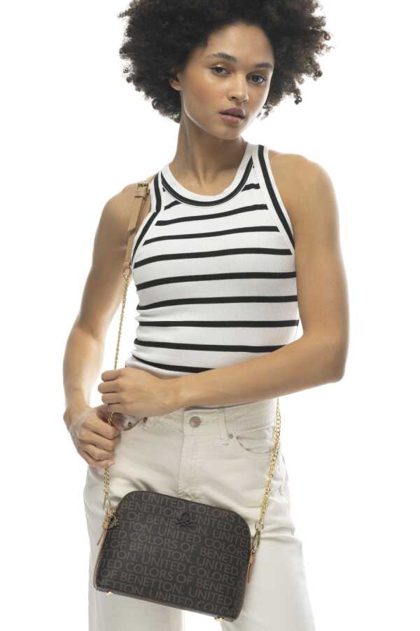 Benetton Zincir Detaylı Çapraz Askılı Çanta Kahve - Açık Camel