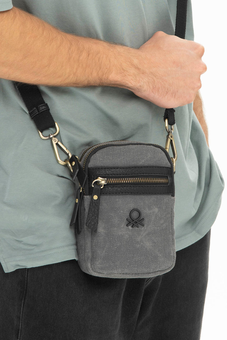 Benetton Fermuar Detaylı Çapraz Askılı Çanta Gri