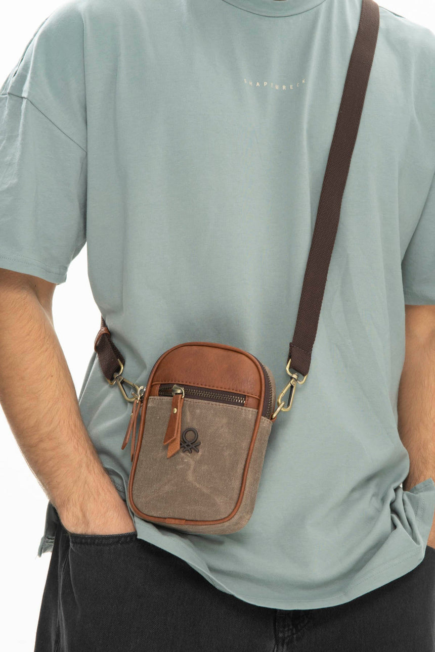 Benetton Fermuar Detaylı Çapraz Askılı Çanta Kahve