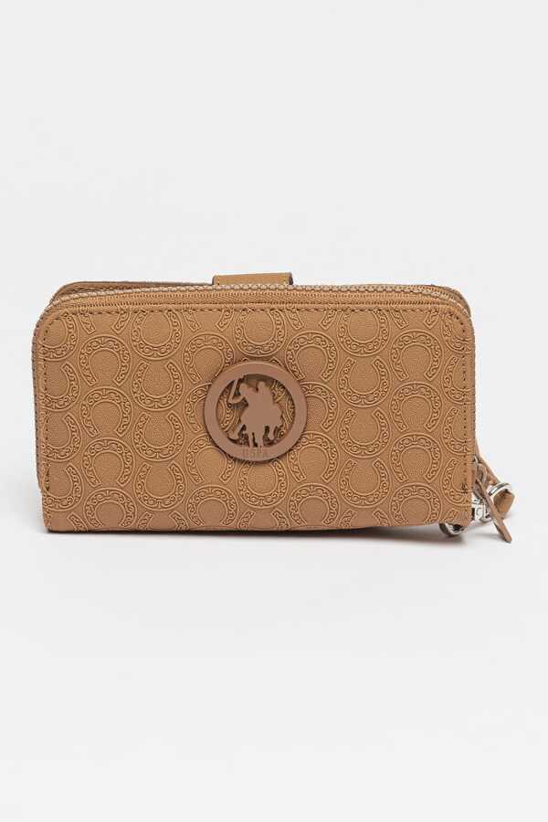 Us Polo Assn Kabartma Dokulu Fermuarlı Kadın Cüzdan Sütlü Kahve