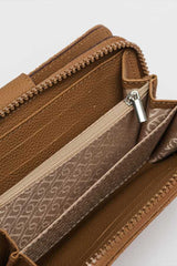 Us Polo Assn Kabartma Dokulu Fermuarlı Kadın Cüzdan Sütlü Kahve