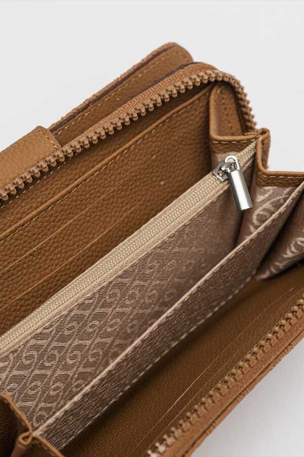 Us Polo Assn Kabartma Dokulu Fermuarlı Kadın Cüzdan Sütlü Kahve