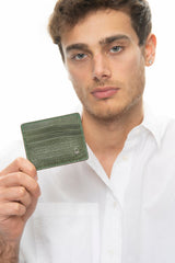 Benetton Eskitme Deri Kartlık Haki