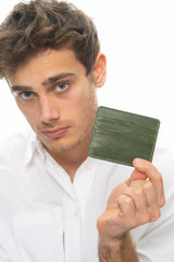 Benetton Eskitme Deri Kartlık Haki