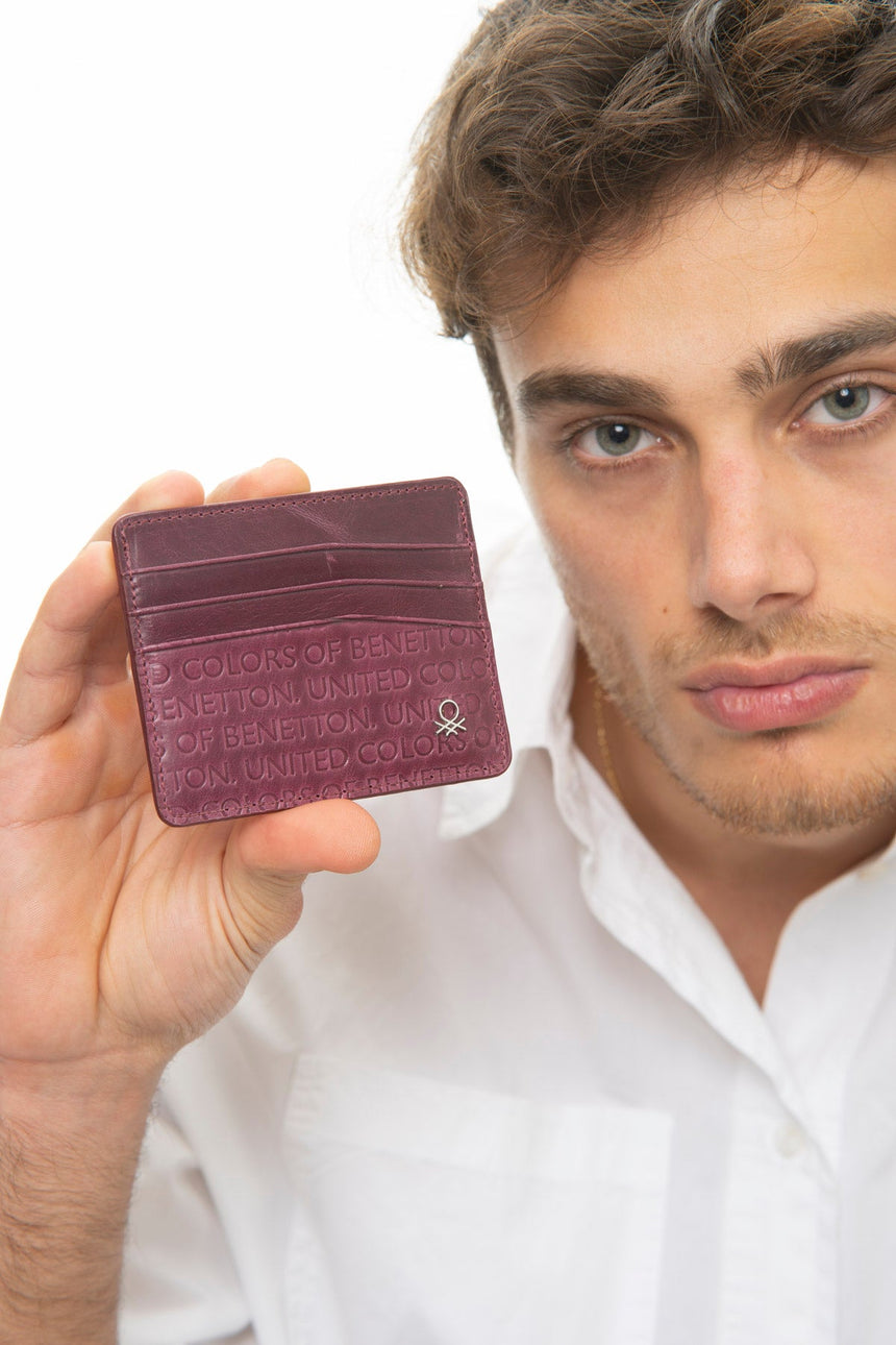 Benetton Eskitme Deri Kartlık Mürdüm