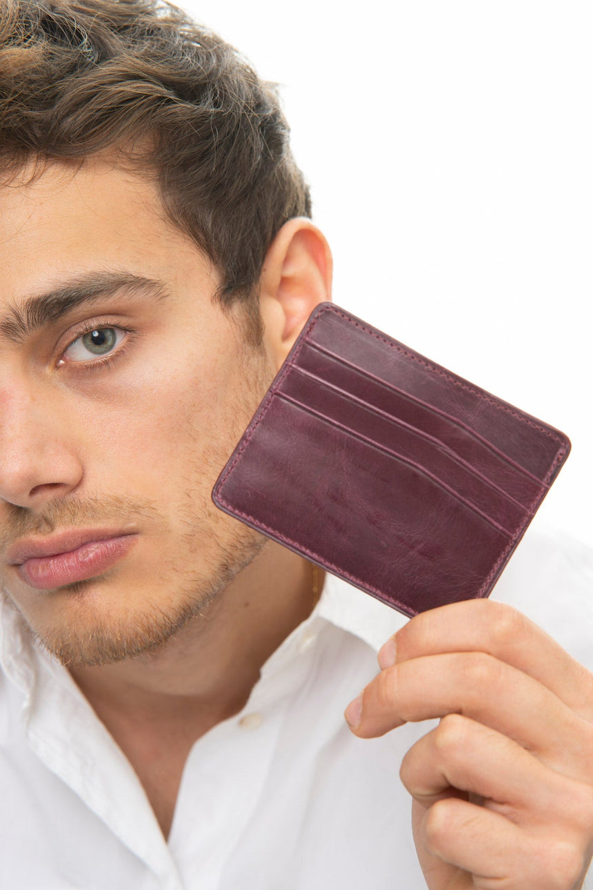 Benetton Eskitme Deri Kartlık Mürdüm