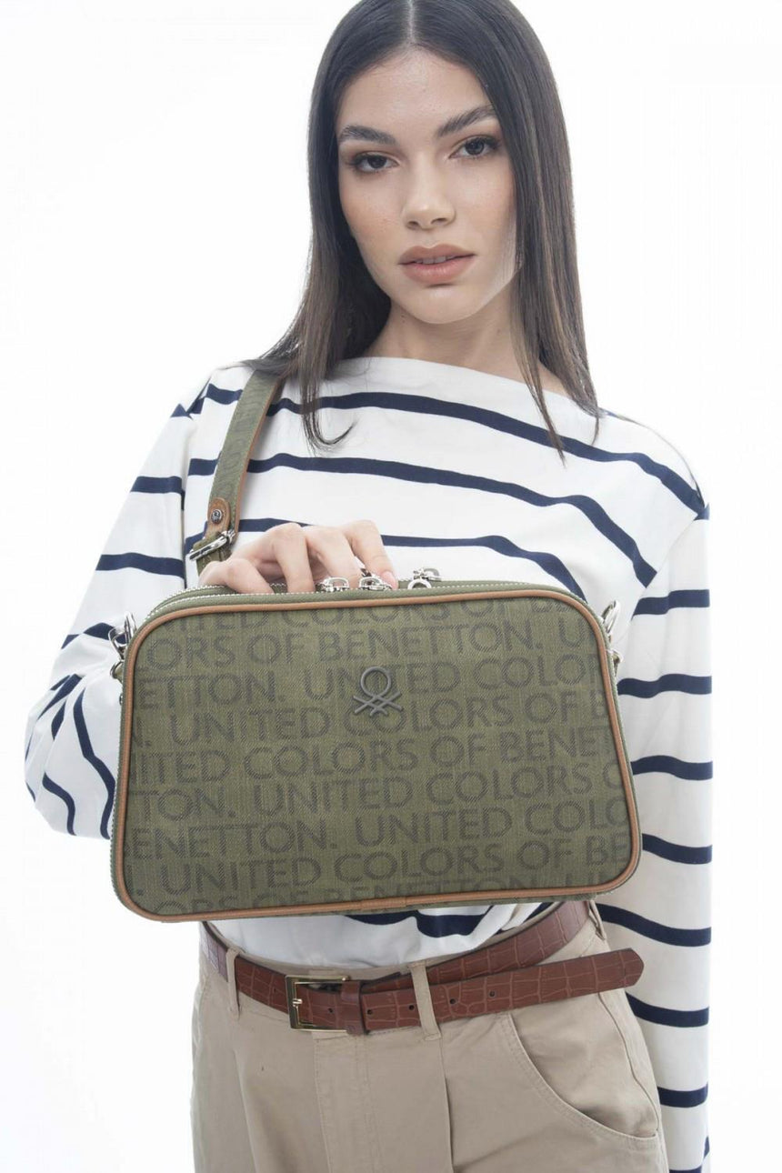 Benetton Fermuar Bölmeli Çapraz Askılı Çanta Haki