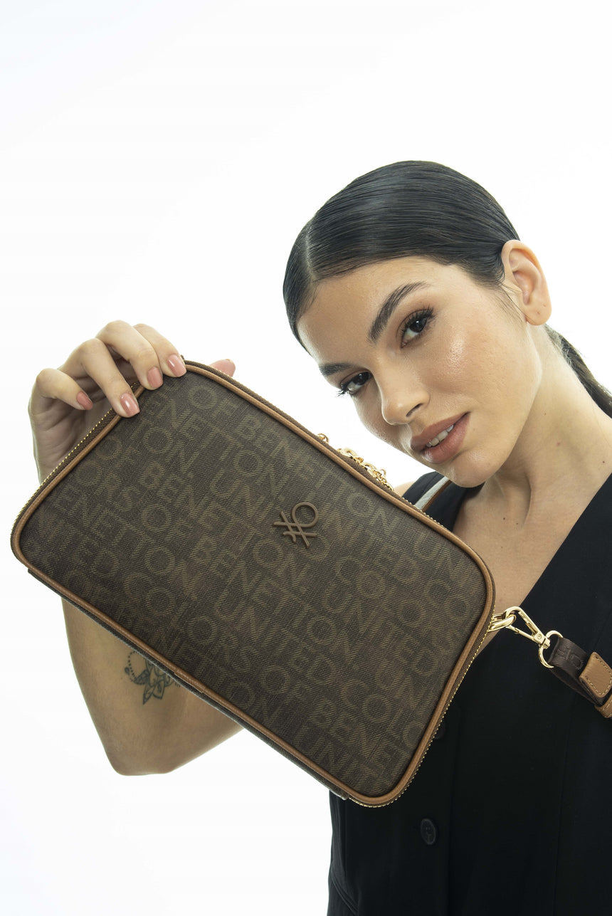 Benetton Fermuar Bölmeli Çapraz Askılı Çanta Kahve