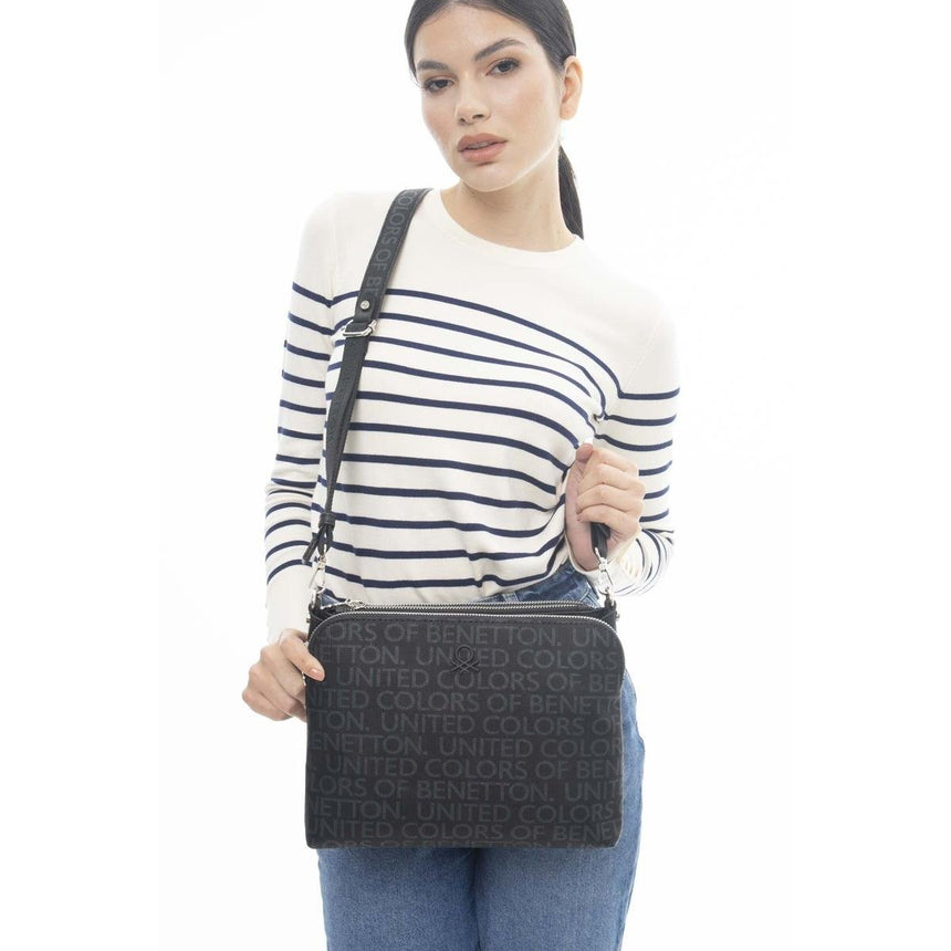 Benetton Eskitme Monogram Çapraz Askılı Çanta Siyah