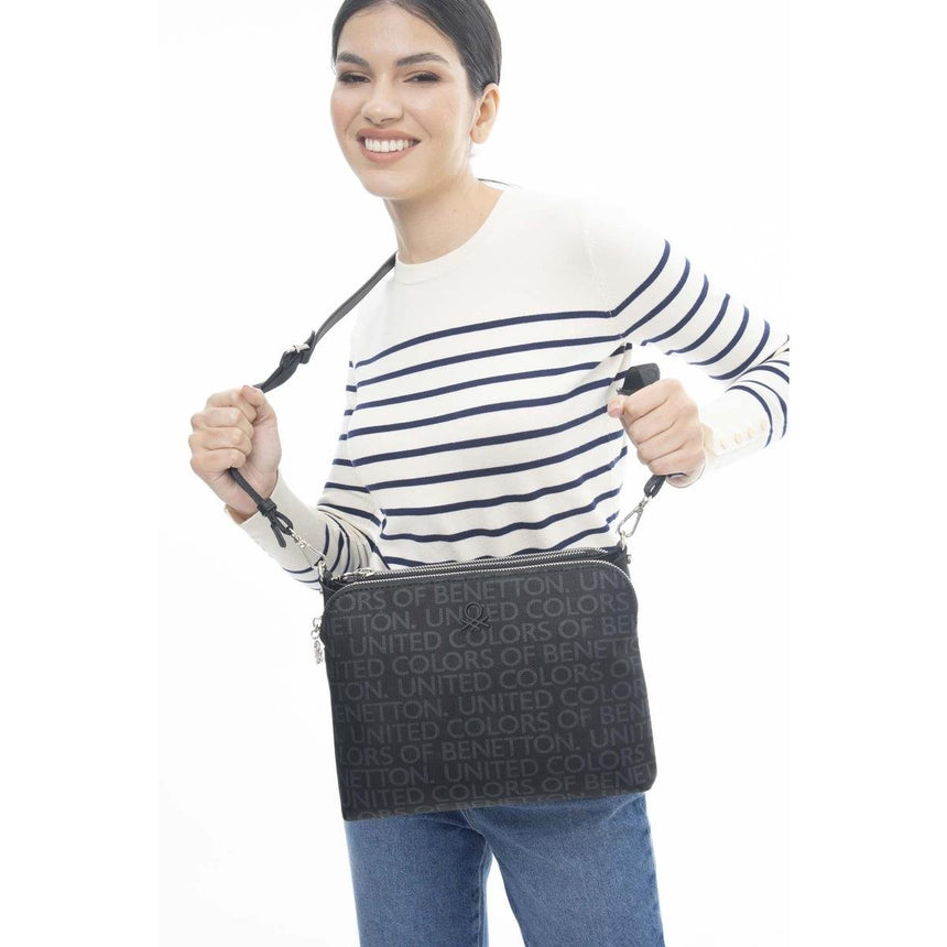 Benetton Eskitme Monogram Çapraz Askılı Çanta Siyah