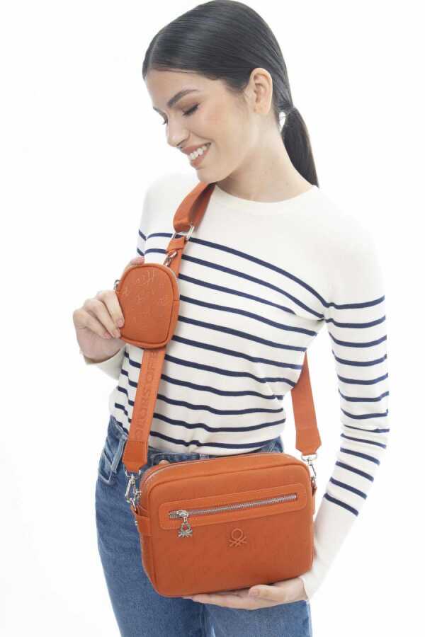 Benetton Mini Cüzdan Aksesuarlı Çapraz Askılı Çanta Turuncu