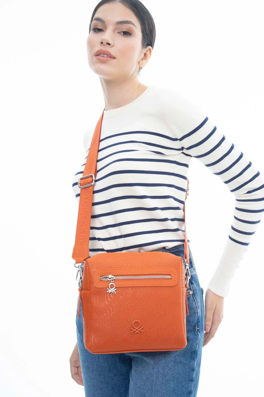 Benetton Mini Cüzdan Aksesuarlı Çapraz Askılı Çanta Turuncu