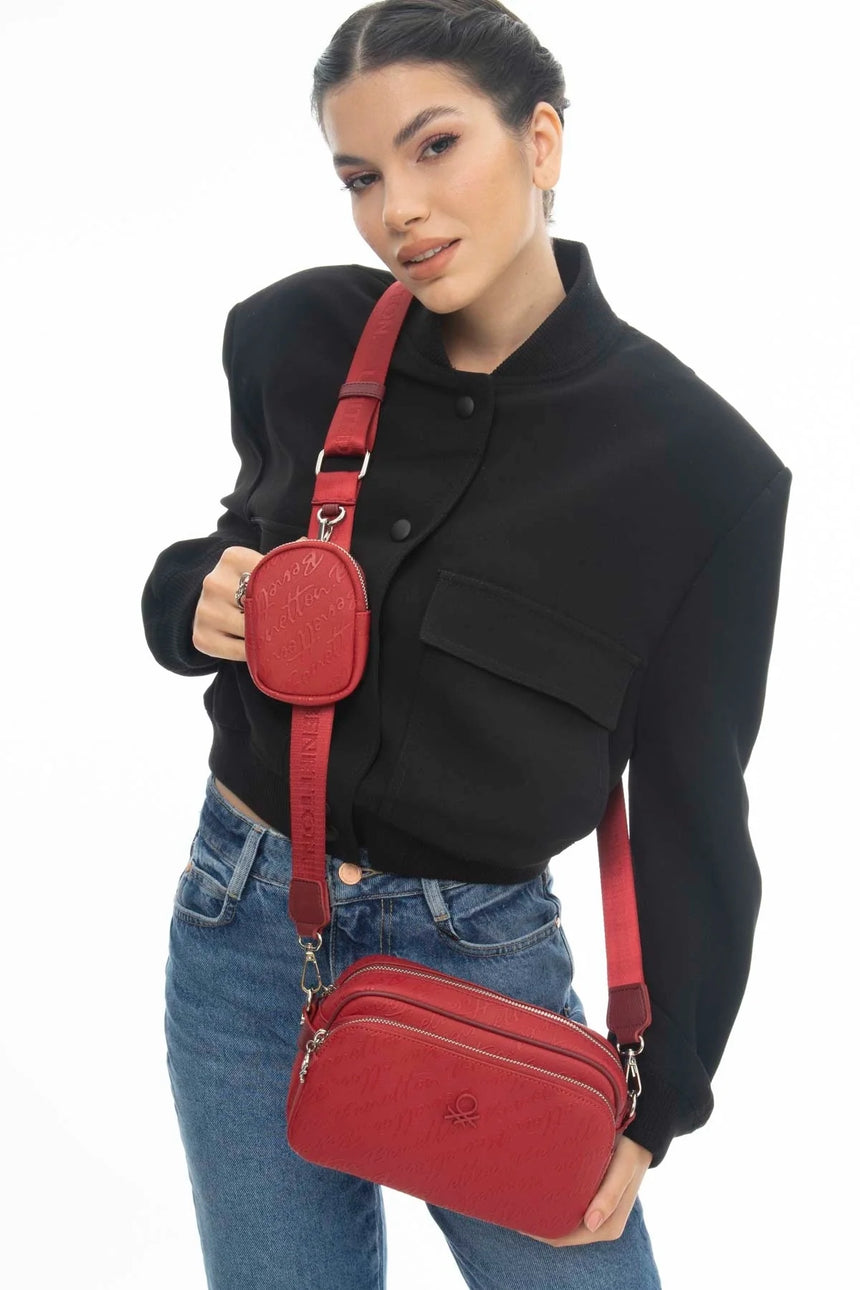 Benetton Mini Cüzdan Aksesuarlı Çapraz Askılı Çanta Kırmızı