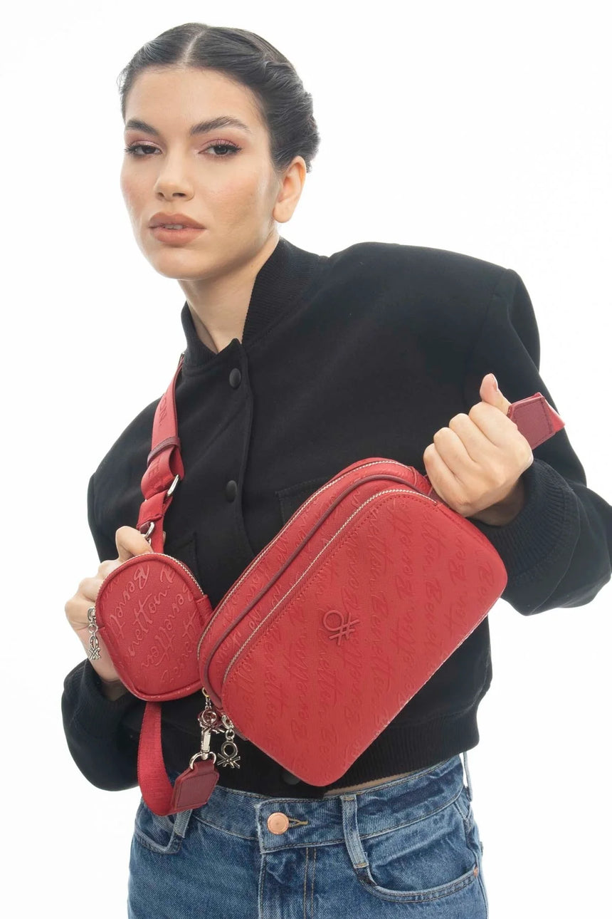 Benetton Mini Cüzdan Aksesuarlı Çapraz Askılı Çanta Kırmızı