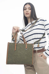 Benetton Monogram Baskılı Omuz Çantası Haki