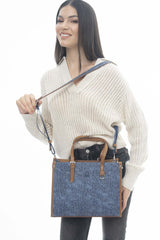 Benetton Monogram Baskılı Omuz Çantası Kot - Lacivert