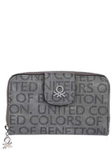 Benetton Monogram Baskılı Çıtçıtlı Cüzdan Gri
