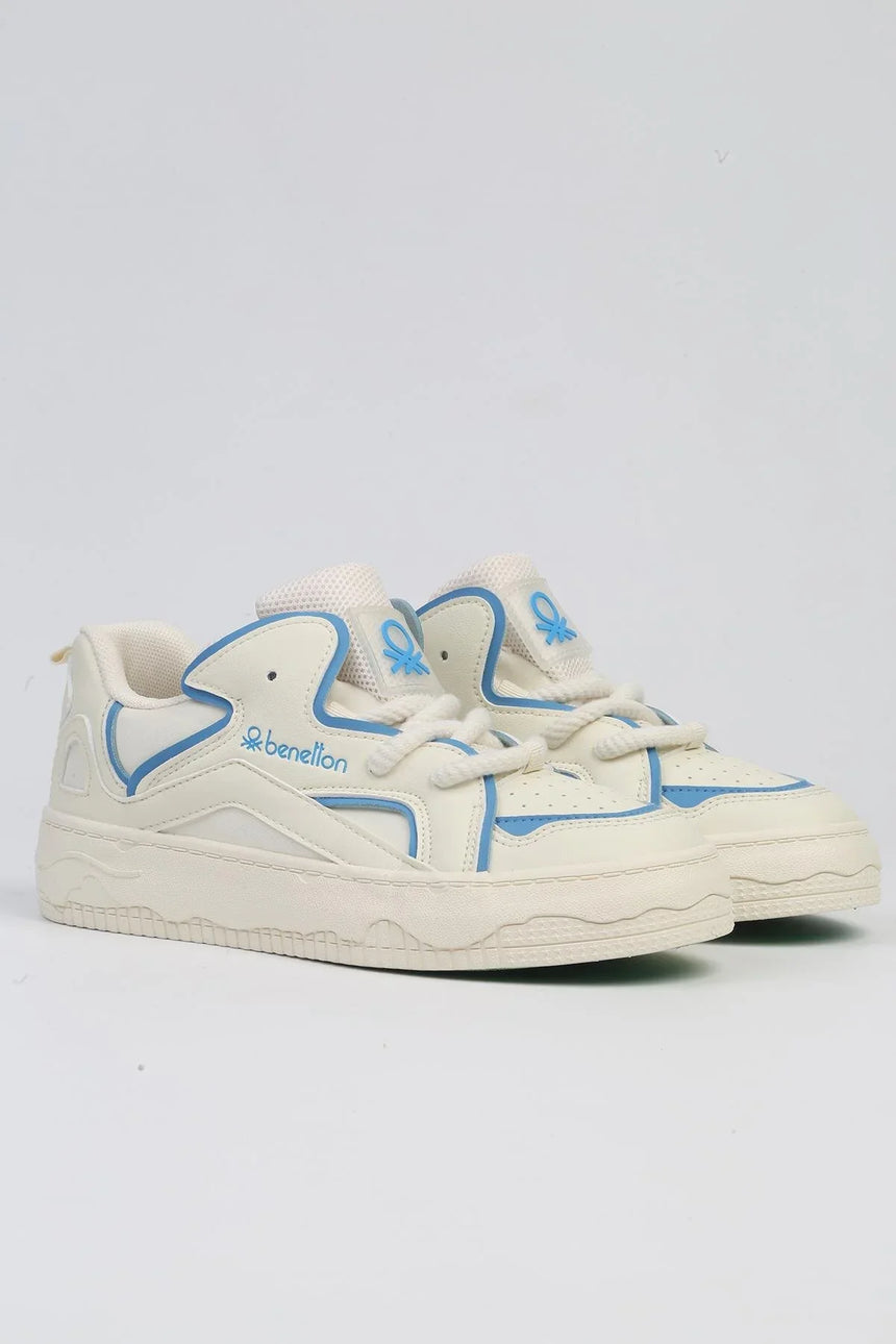Benetton Çizgi Şerit Detaylı Sneakers Beyaz - Mavi