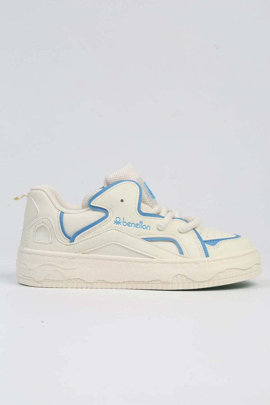 Benetton Çizgi Şerit Detaylı Sneakers Beyaz - Mavi