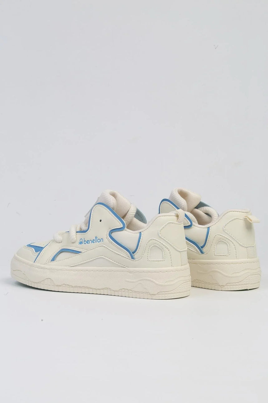 Benetton Çizgi Şerit Detaylı Sneakers Beyaz - Mavi