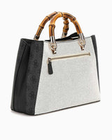 Guess Satchel Monogram Detaylı El Çantası Natural / Coal Logo