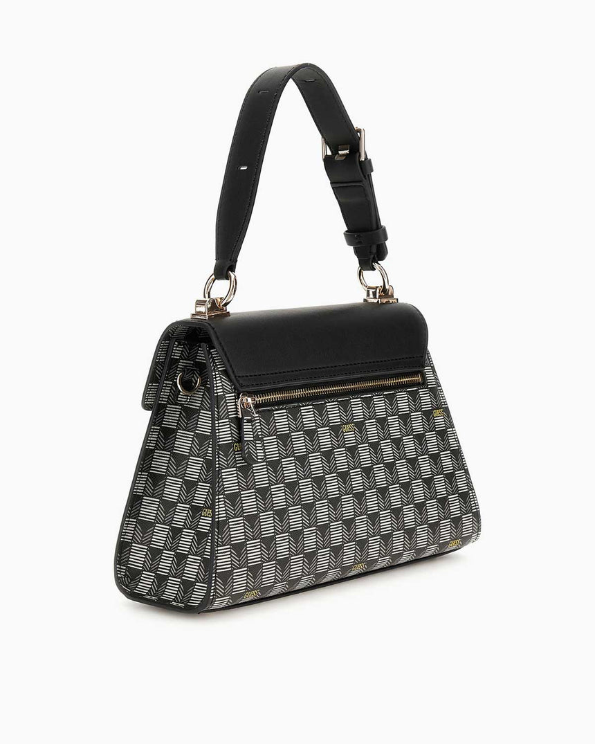 Guess Wave Handle Flap Logolu El Çantasıı Black Logo