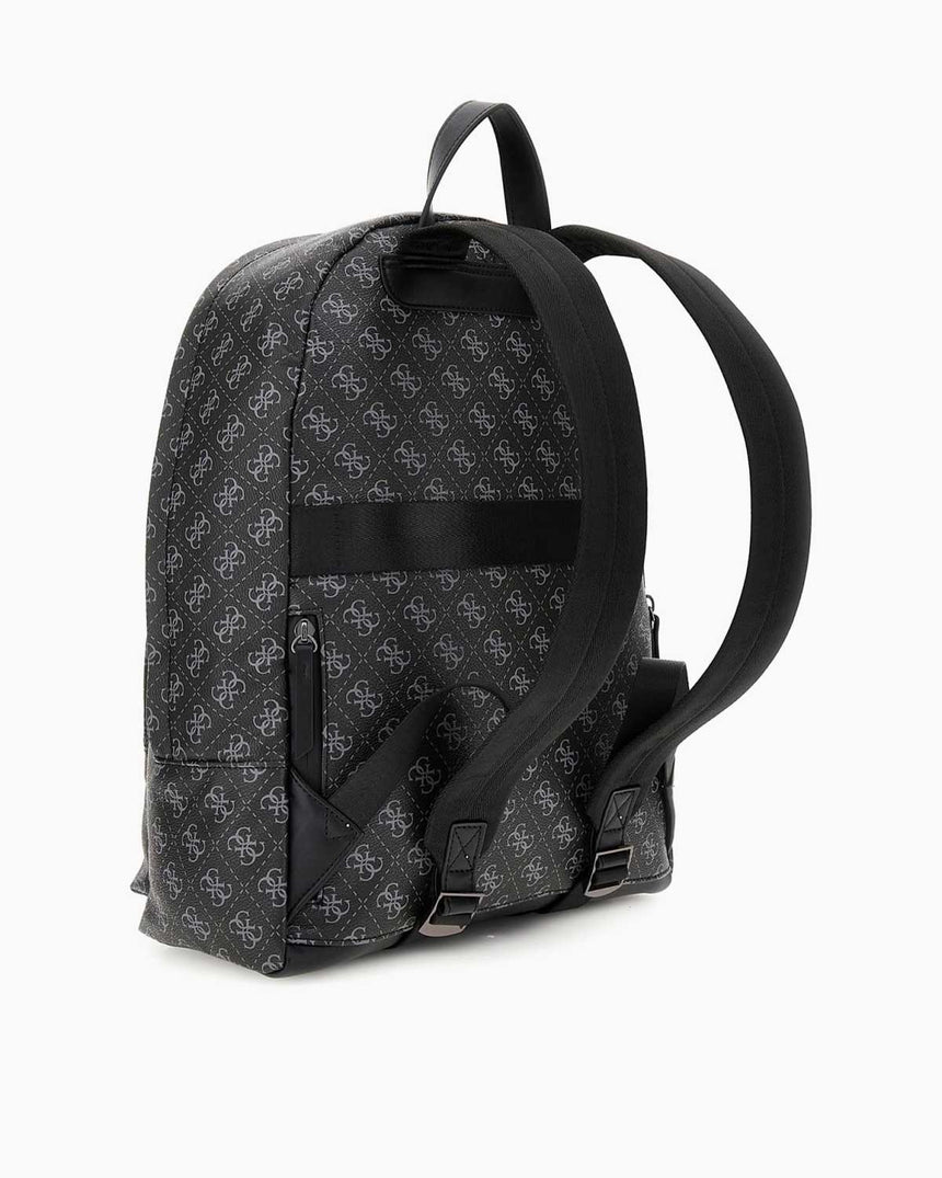 Guess Milano Compact Monogram Desenli Sırt Çantası Dark Black/Orange