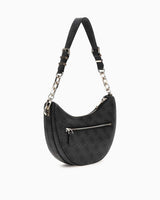 Guess Orlina Logo Top Zip Monogram Desenli Omuz Çantası Coal Logo