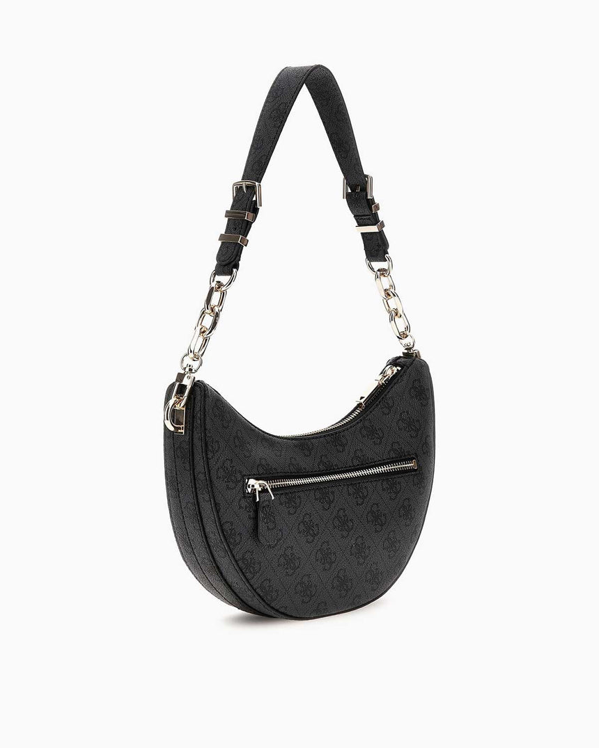 Guess Orlina Logo Top Zip Monogram Desenli Omuz Çantası Coal Logo