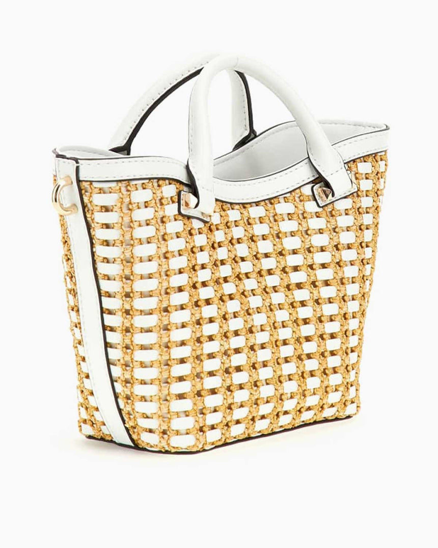 Guess Atalia Hasırlı El Çantası Natural / White