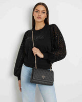 Guess Noelle Convertible Satchel Çapraz Askılı Çanta Coal Logo