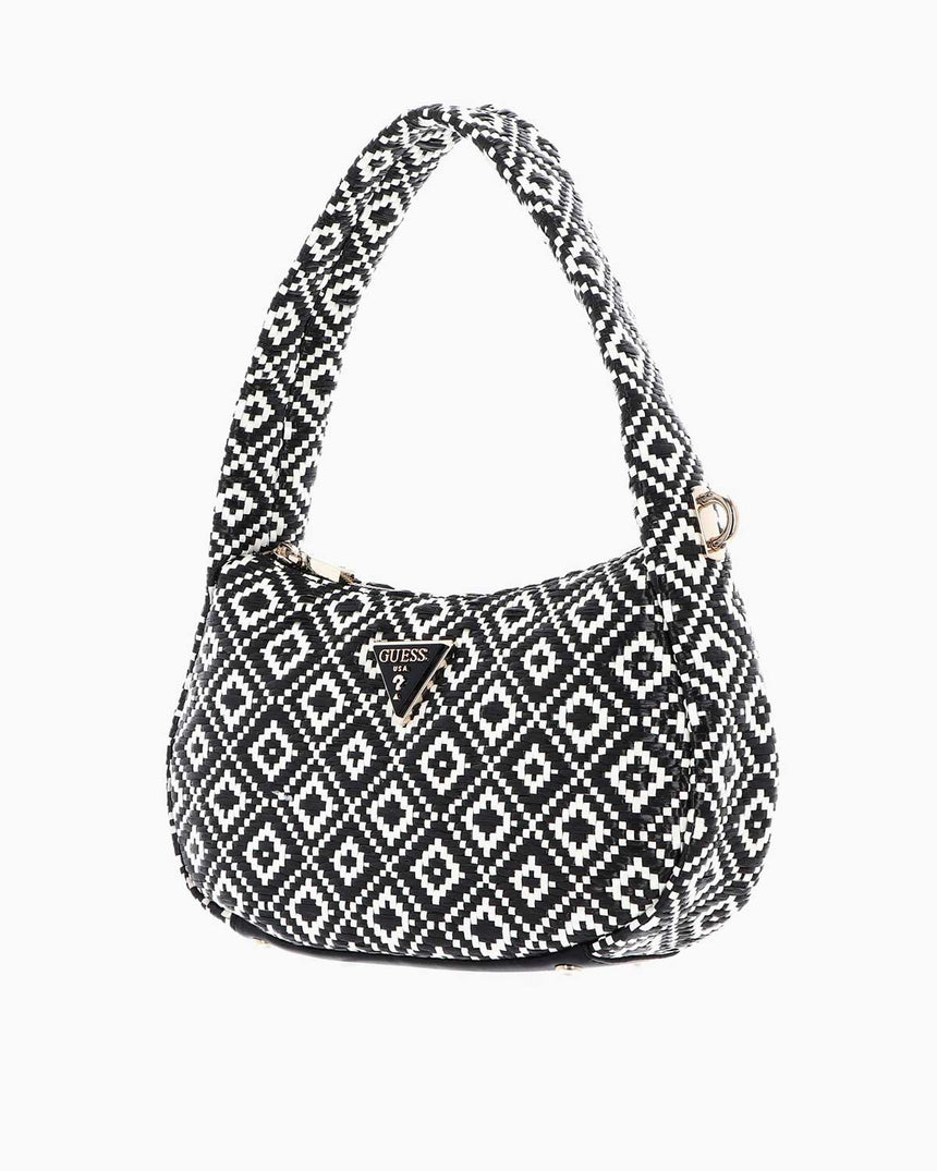 Guess Rianee Hobo Desenli Omuz Çantası Black