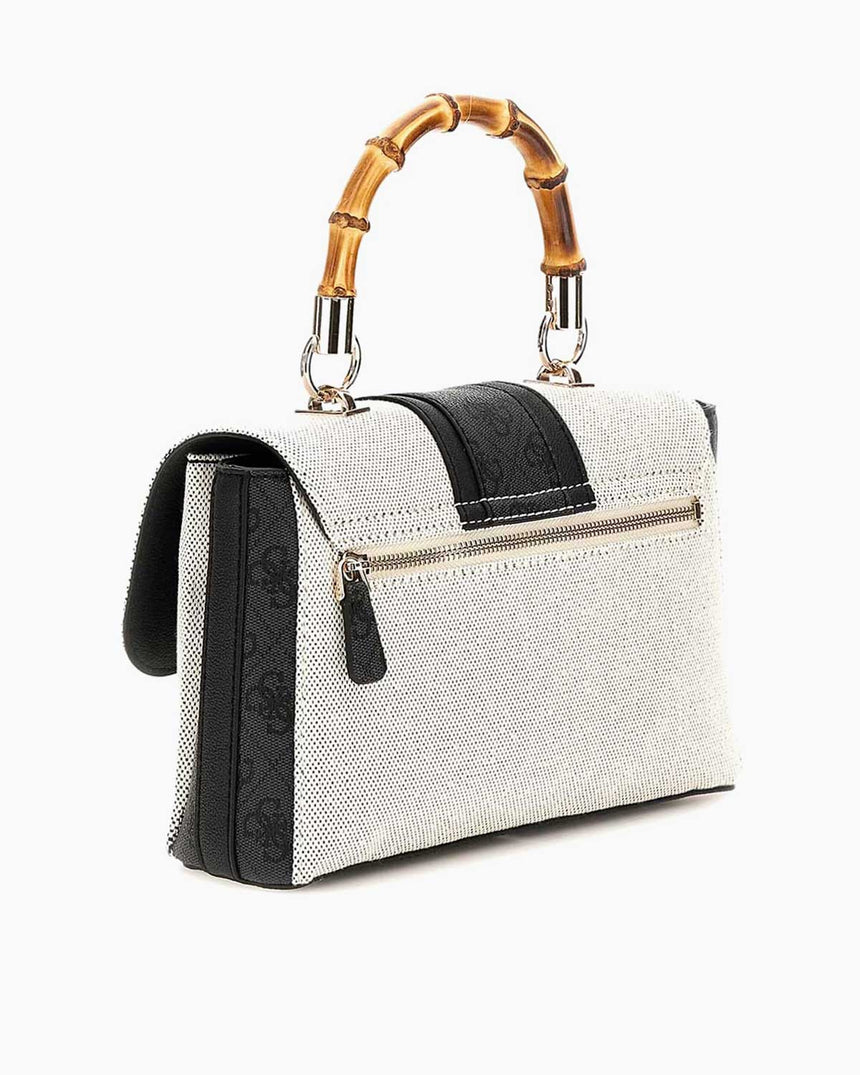 Guess Flap Canvas Small Tote El Çantası Natural / Coal Logo