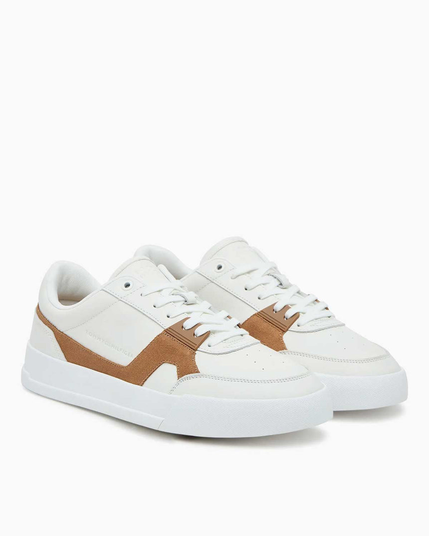 Tommy Hilfiger Kort Sanatsal Deri Erkek Sneaker Ecru/Hickory