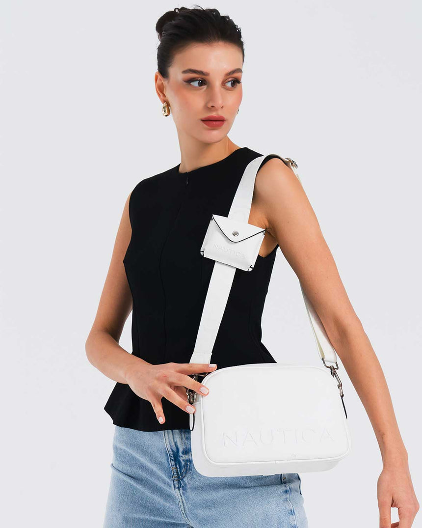 Nautica Mini Cüzdan Detaylı Çapraz Askılı Çanta Beyaz